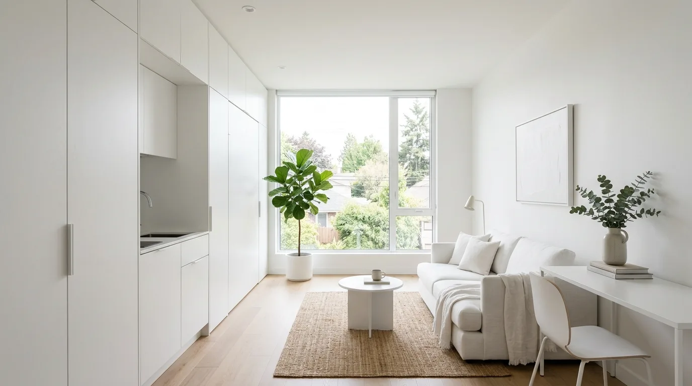 Create a mezzanine feel with layered height inspiration for a studio apartment.